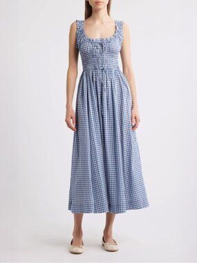 Doen Emmaretta Dress in Blue Gingham Size Medium NWT